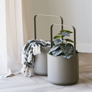 Set 2 portavasi in acciaio marrone con manico rettangolare - ø19x35 e ø24,5x38,5 cm