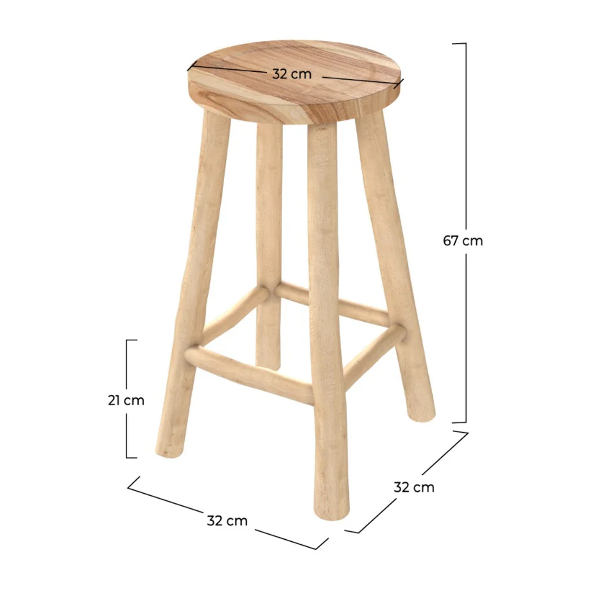 Tabouret pour îlot central 67 cm en teck - Ika