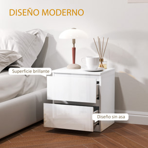 Mesita de Noche Moderna Mesilla de Noche con 2 Cajones Mesa de Noche para Dormitorio Salón 40x34x45 cm Blanco Brillo