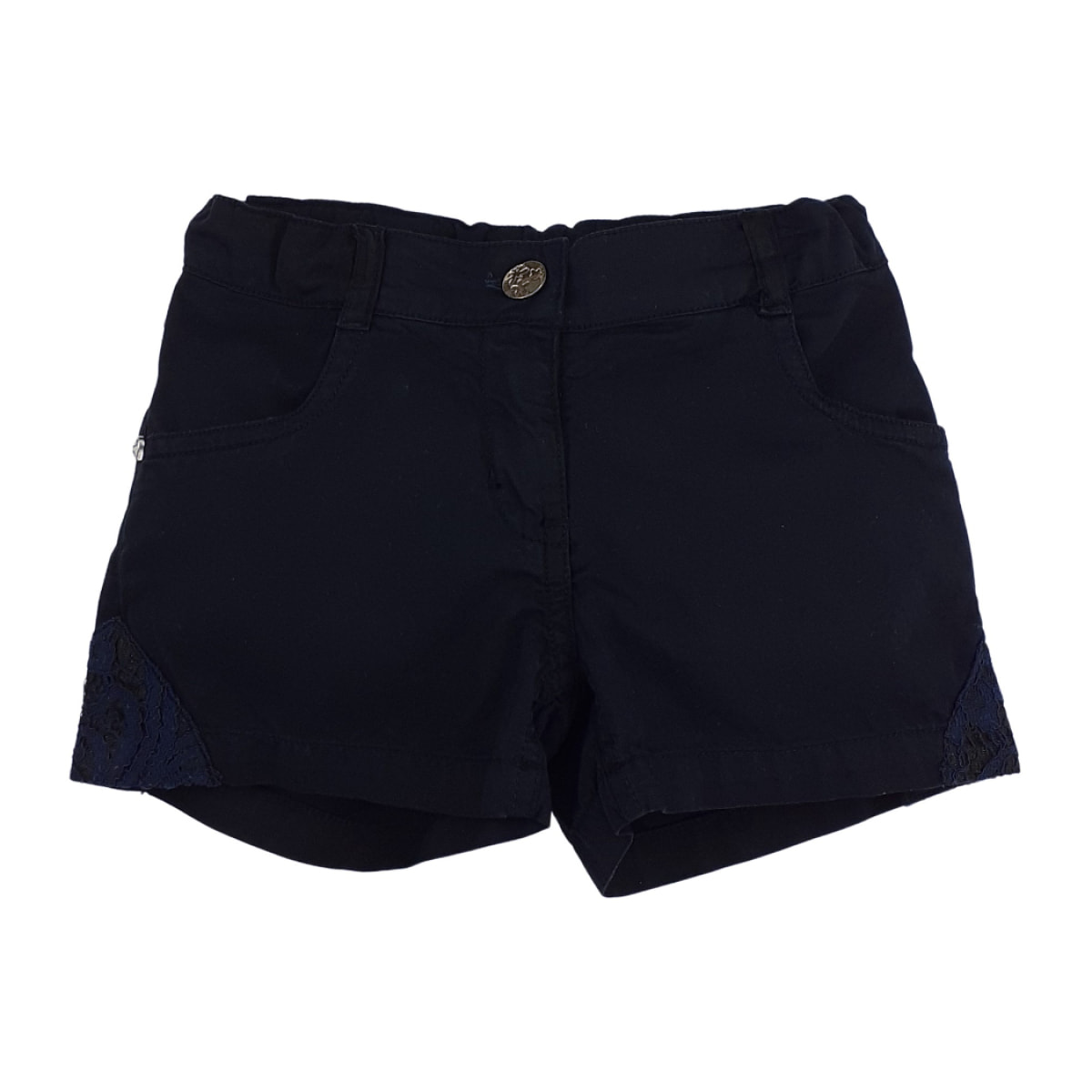 SHORT POPELINE BLU DETTAGLI PIZZO