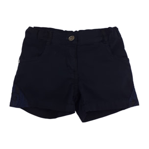 SHORT POPELINE BLU DETTAGLI PIZZO