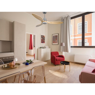 Ventilador de techo Modo Invierno/Verano Termostato Dimable Wifi Motor DC Techos Inclinados Mando a Distancia Luz tres tonos Hypersilence Memoria Vendible Shopify (AUTOMATICO) SalamisD132C04LED64538 PURLINE