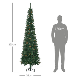 Árbol de Navidad Artificial 225 cm Árbol de Navideño de 706 Ramas Árbol de Navidad Estrecho Forma de Lápiz con 56 Piñas Base Plegable cm Verde