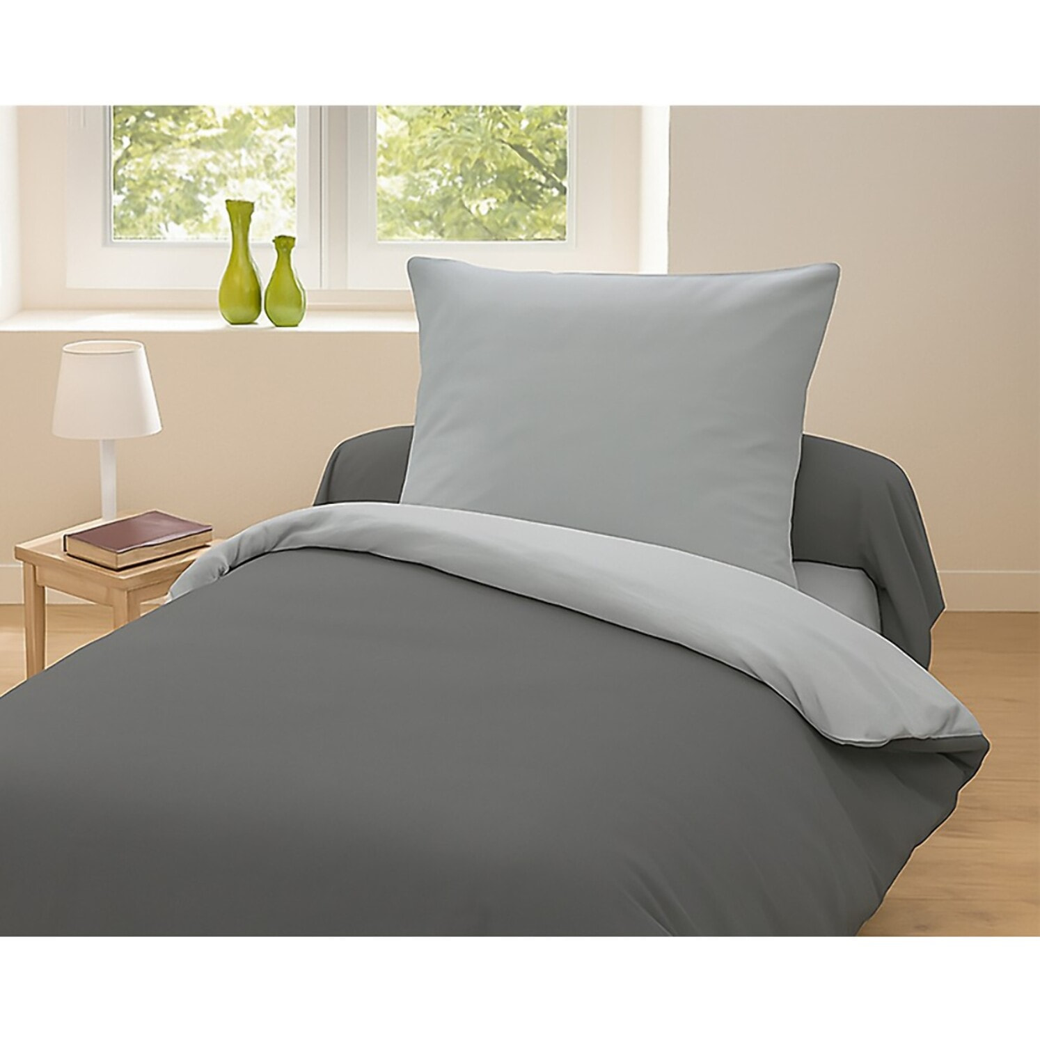 Parure Housse De Couette 135x200cm 100% coton Gris Clair/anthracite
