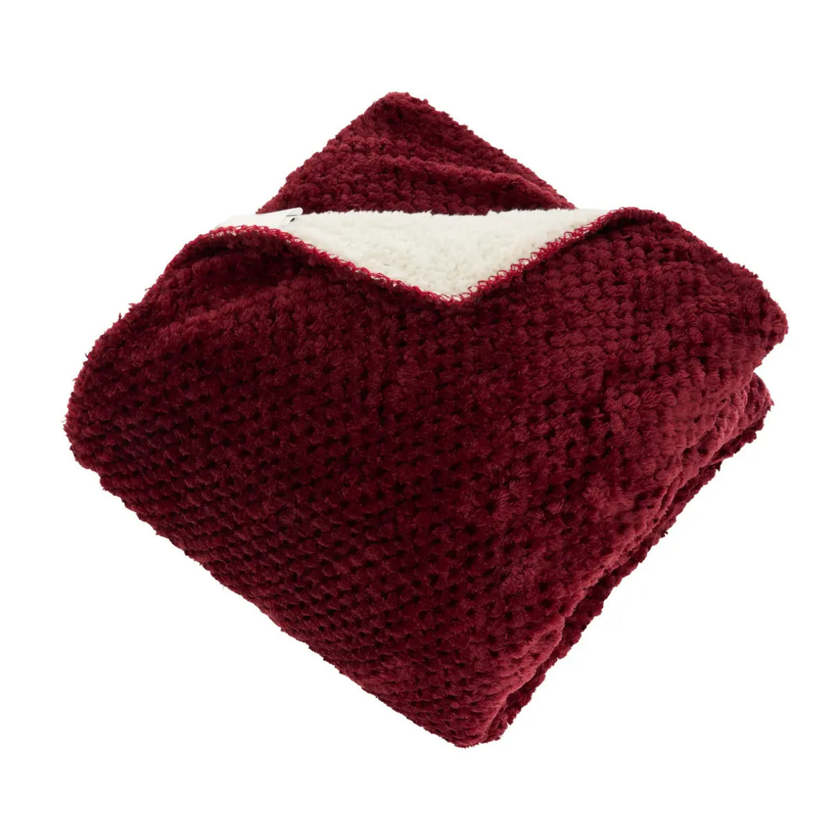 Plaid flanelle effet sherpa Lyno rouge grenat 170x130cm