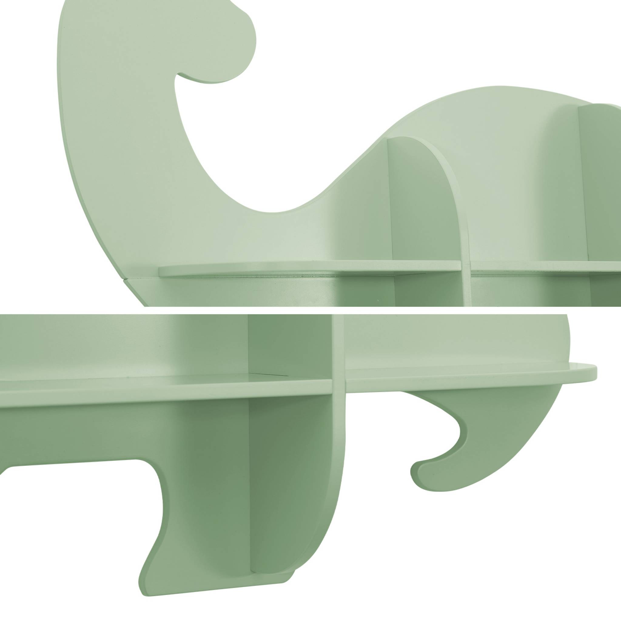 Etagère murale dinosaure 5 espaces de rangement vert - L 108 x P 16.5 x H 78.5 cm - Brachi