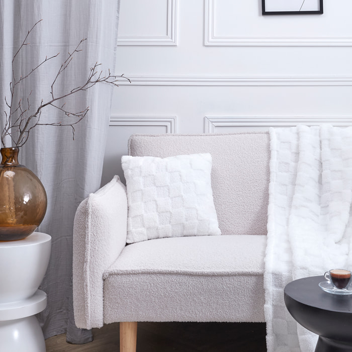 Coussin - HOME DECO FACTORY - Flanelle - Damier - Blanc et Beige
