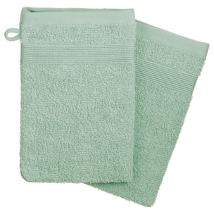 Lot de 2 gants de toilette - coton 450 gr/m² - vert céladon 15x21 cm
