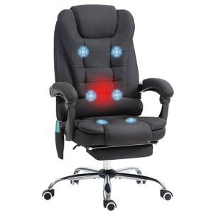Silla de Oficina con 6 Puntos de Masaje Vibratorio, Silla de Escritorio Giratoria, Respaldo Reclinable 135Âº, Función Calefacción, Reposapiés Retráctil, Altura Ajustable, Control Remoto, Negro