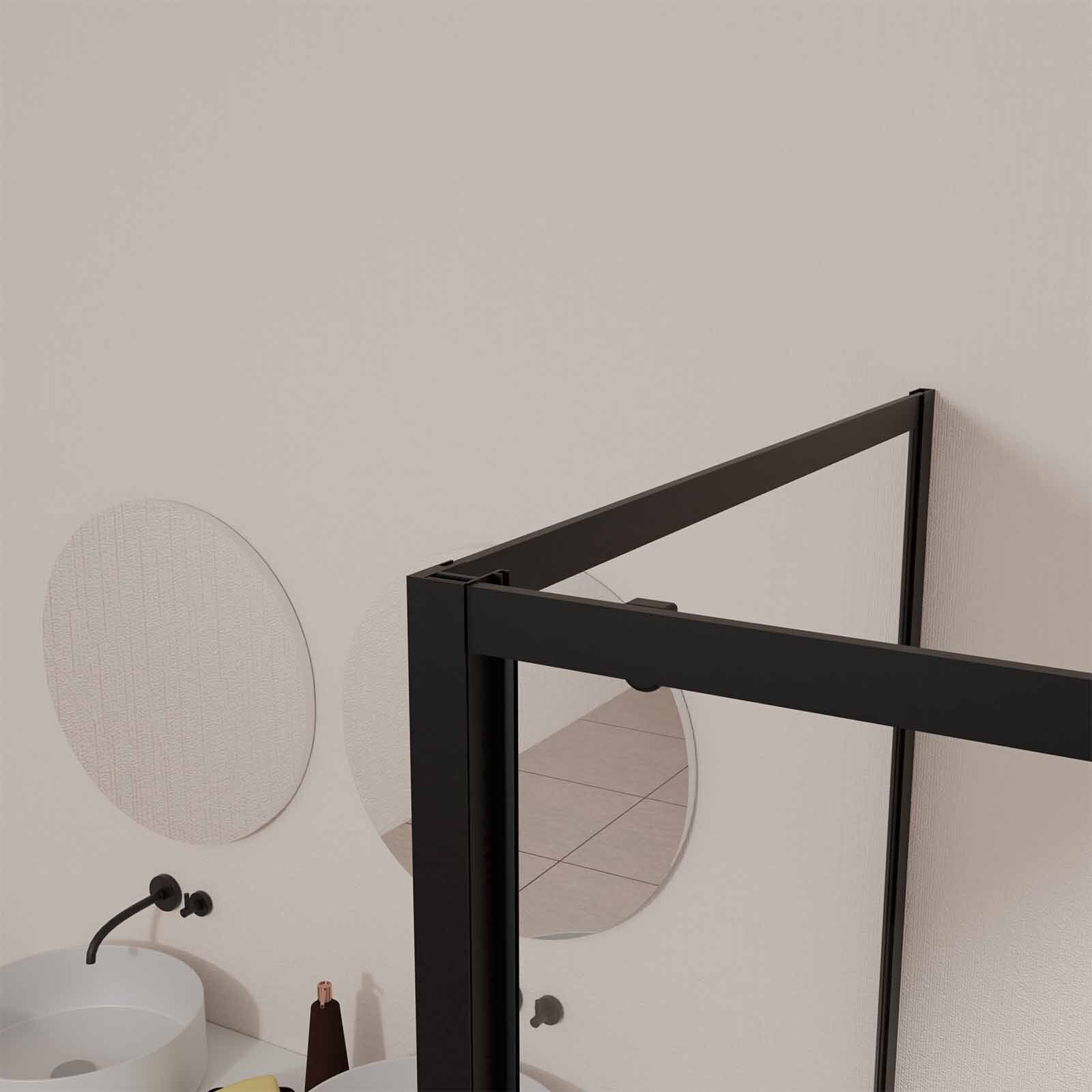 Porte de Douche Coulissante Extensible 100x185cm et Retour Fixe 90cm - Noir - BLACK SLIDE