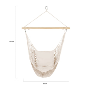 Chaise en macramé avec coussin integré à suspendre