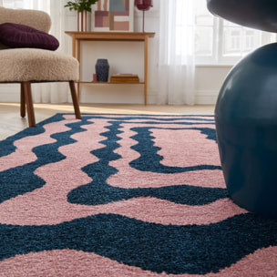 GROOVY - Tapis coloré style seventies - Confortable et moelleux - Bleu