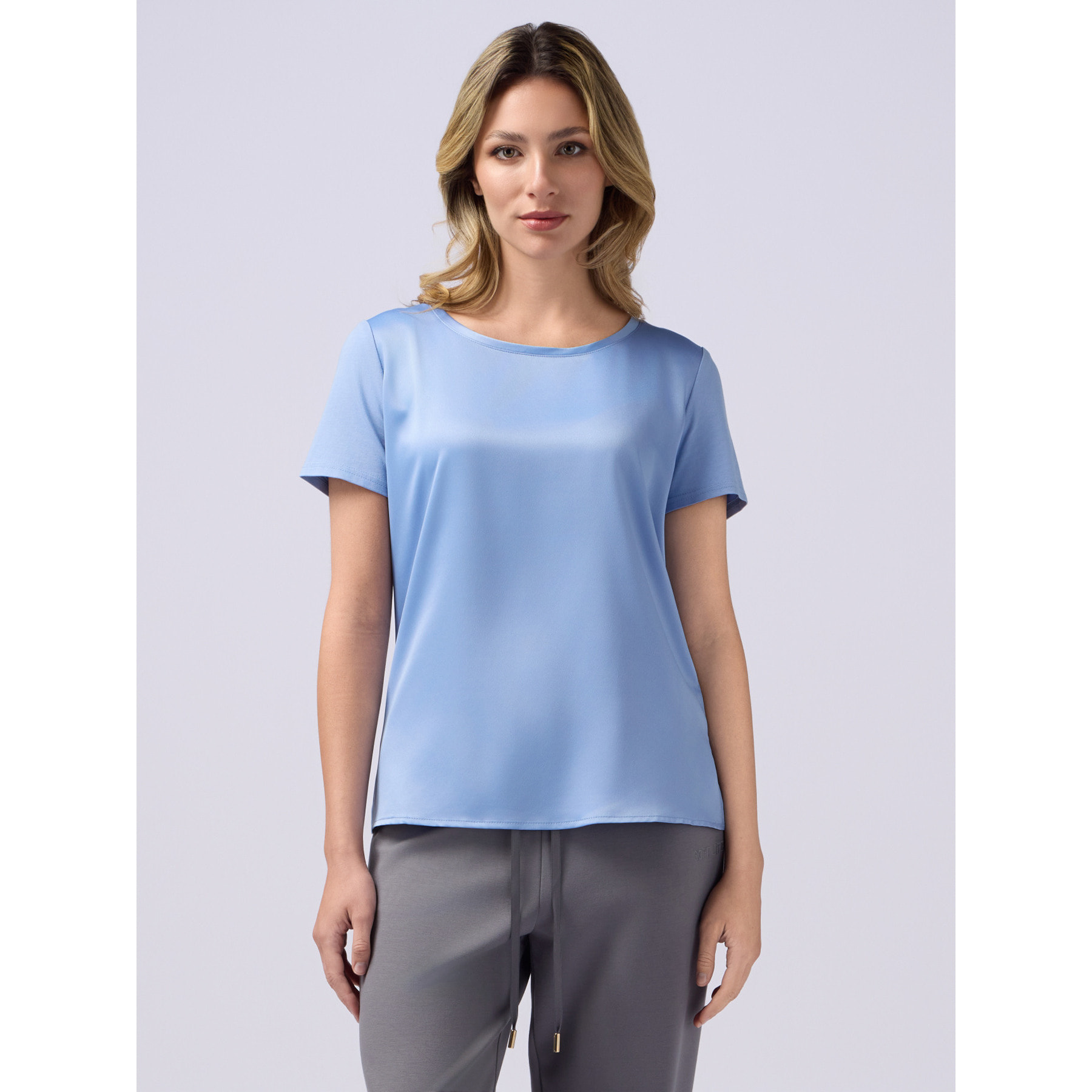 Oltre - T-shirt bimaterica - Azzurro