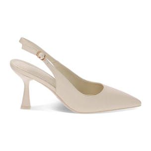 Décolleté slingback panna, tacco 8 cm