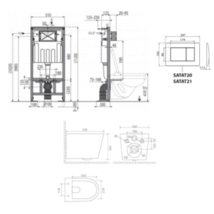 Pack WC bâti-support autoportant + WC suspendu sans bride + abattant SoftClose + plaque blanche (SMRTCETOR270)