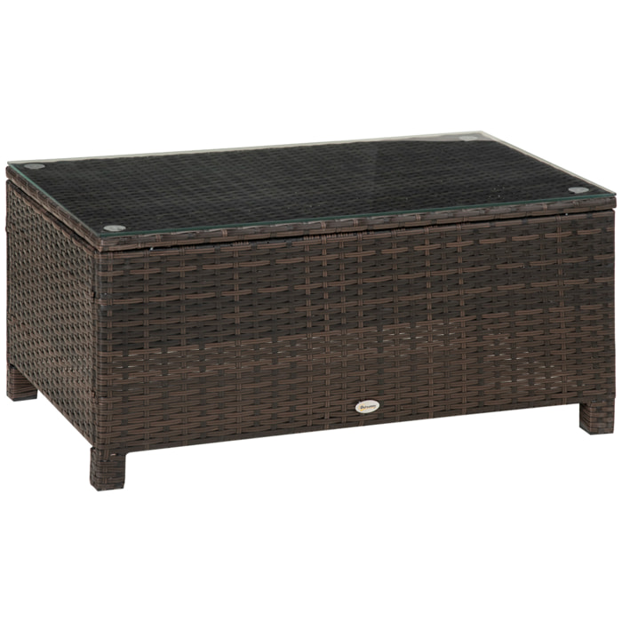 Mesa de Jardín de Ratán Sintético Mesita Auxiliar con Vidrio Templado para Terraza Patio Balcón 85x50x39 cm Marrón