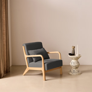 Fauteuil scandinave bois d'hévéa et tissu LORENS