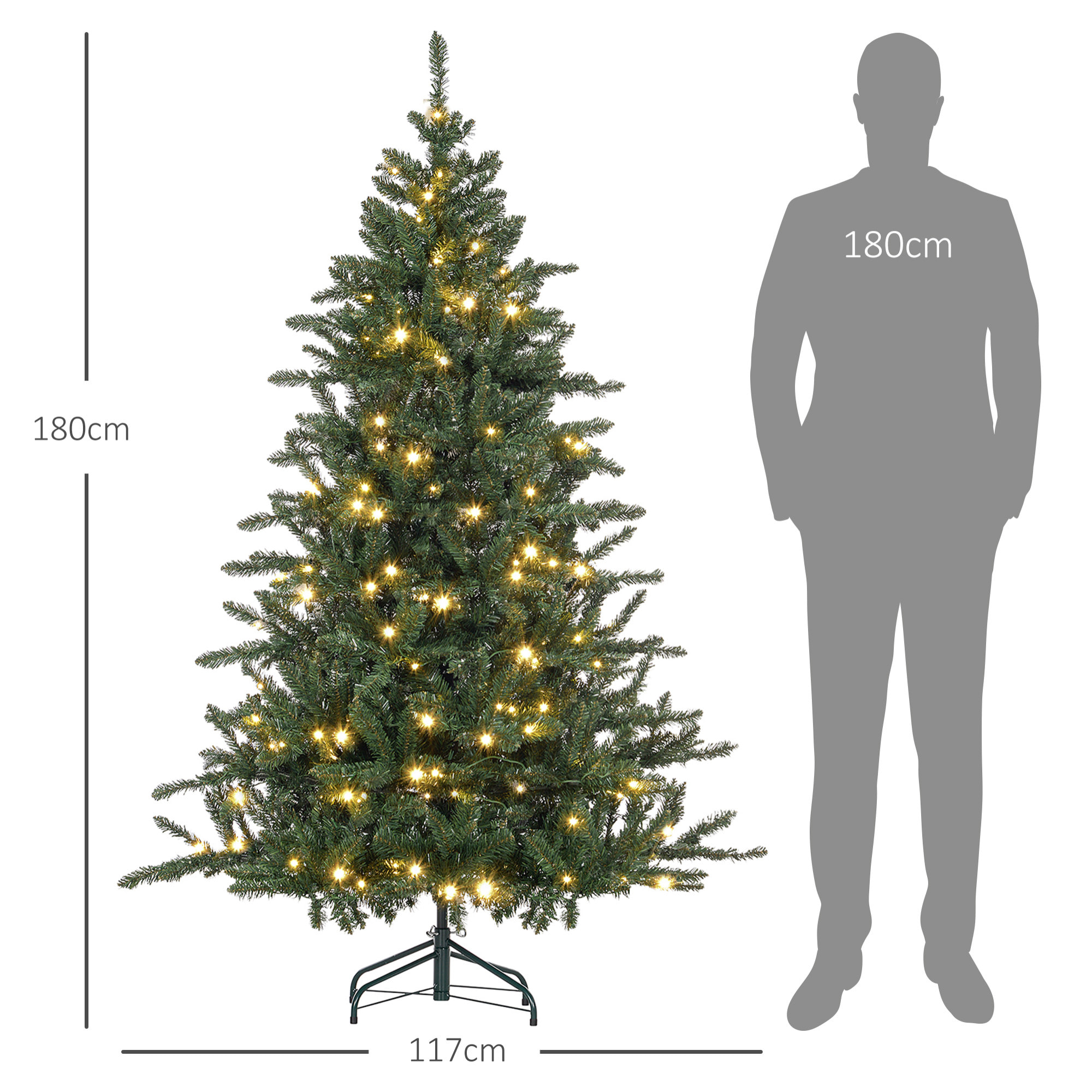 Sapin de Noël artificiel LED H.180 cm - 872 branches - blanc chaud vert