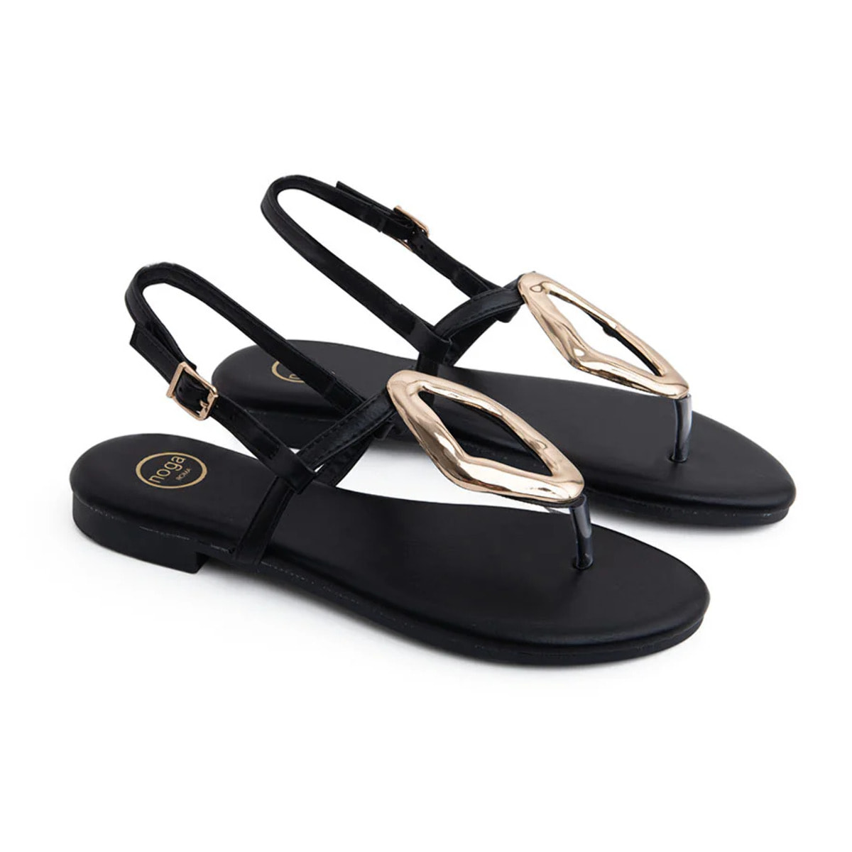 Sandalo infradito con maxi accessorio gold - NERO