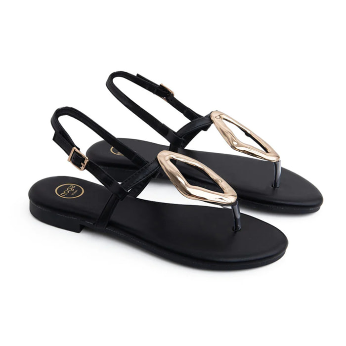 Sandalo infradito con maxi accessorio gold - NERO