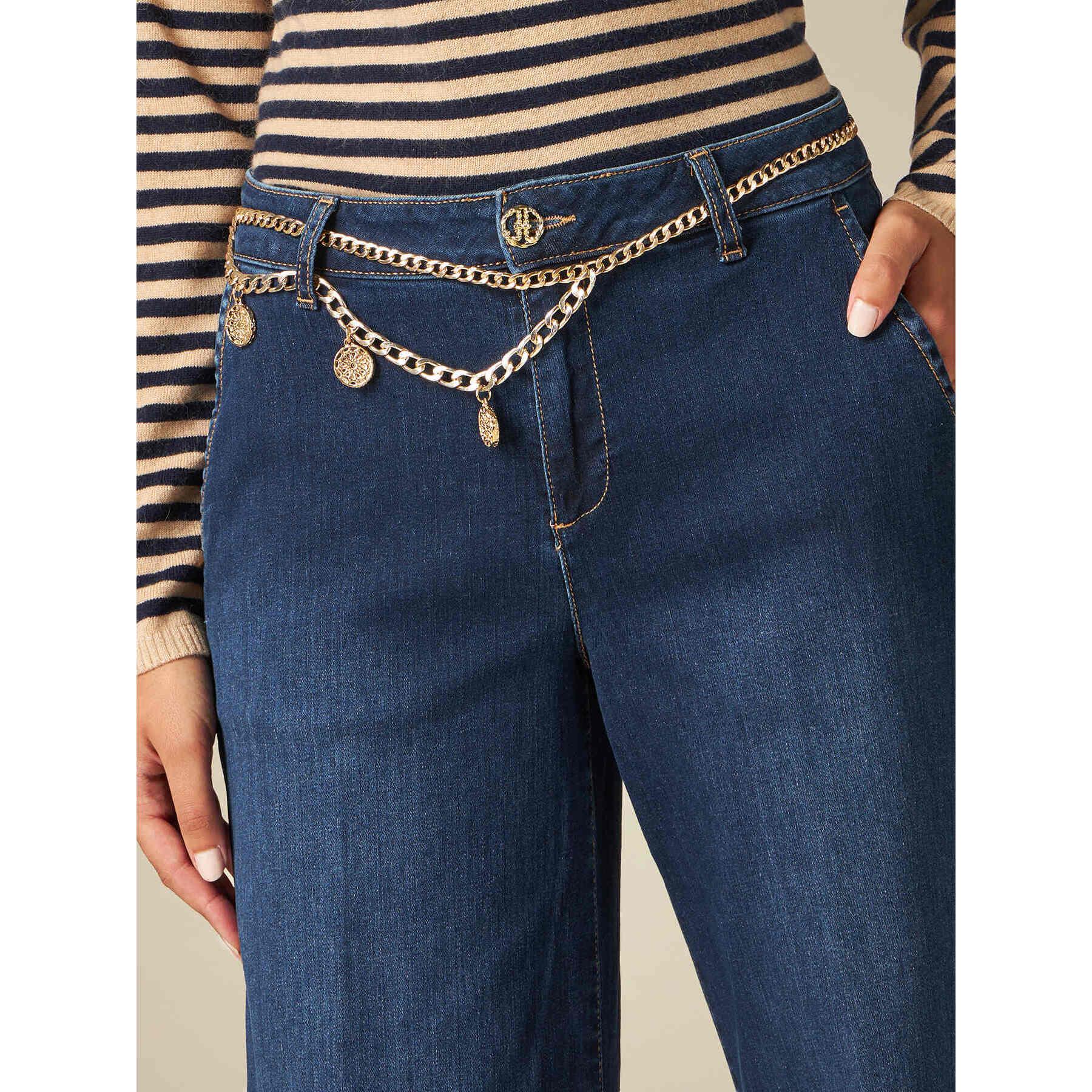 Oltre - Jeans eco-friendly a palazzo con catena - Blu