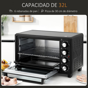 HOMCOM Horno Eléctrico Sobremesa 32L 1600W con 3 Modos de Calor Temperatura hasta 230 ℃ Temporizador Bandeja de Horneado Ajustable de 3 Niveles 52,2x38,1x33,5 cm Negro