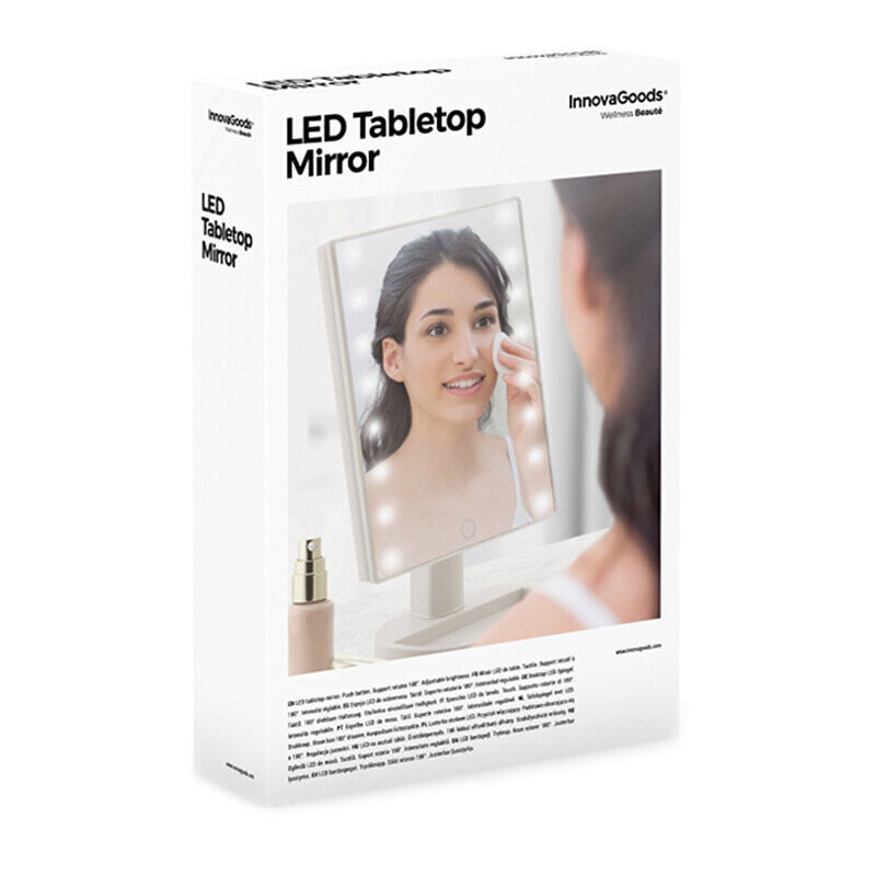 Specchio LED Touch da Tavolo - ABS e Vetro - Bianco - 17x27x12 cm