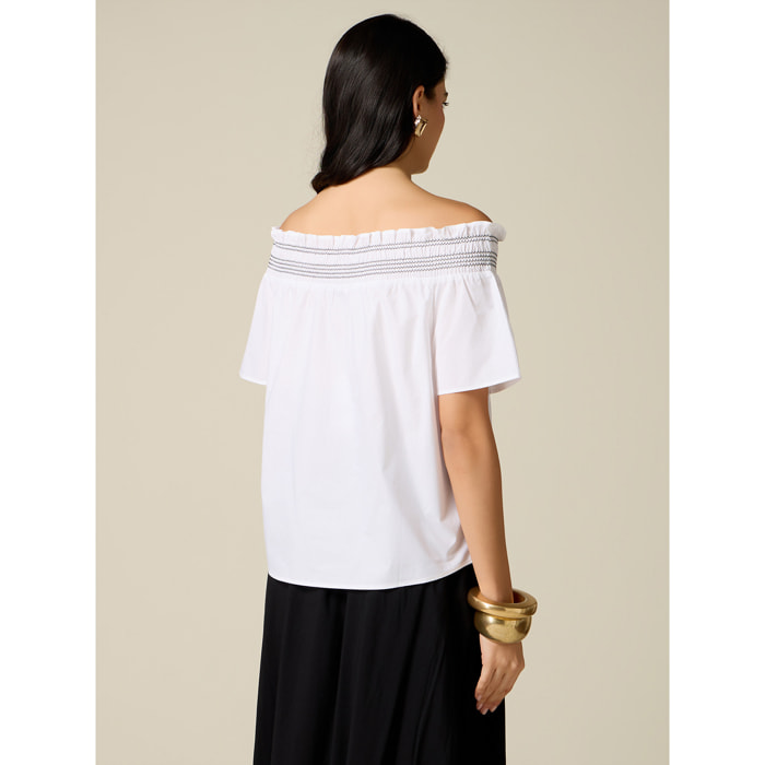 Oltre - Blusa off-shoulders in cotone - Bianco