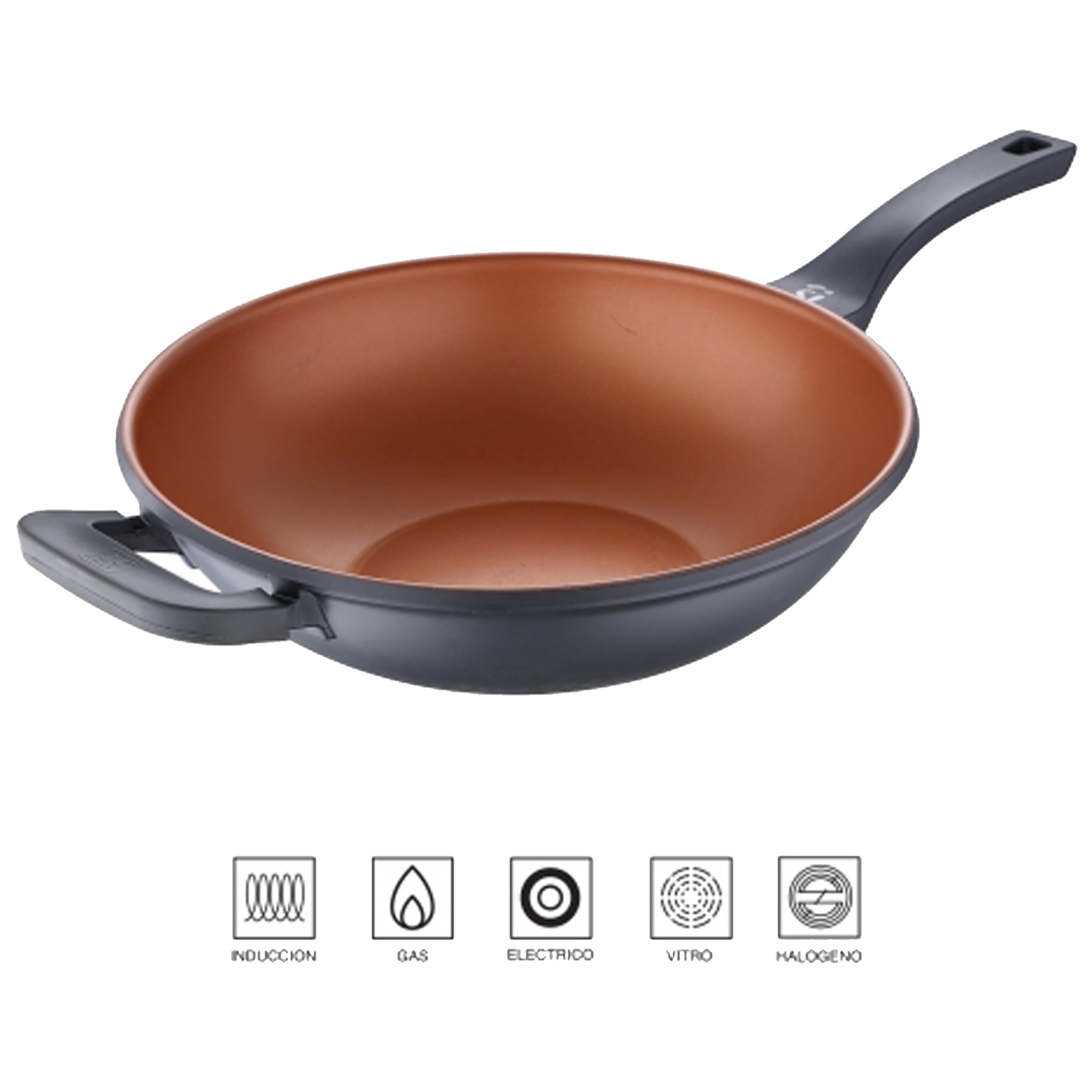 Wok 32 x 9,5 cm San Ignacio Bronze en aluminio fundido apto para induccion