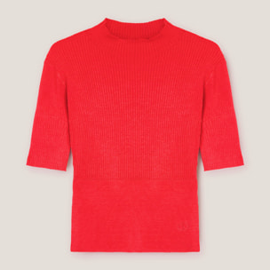 Motivi - Jersey con cuello de cisne de canalé - Rojo