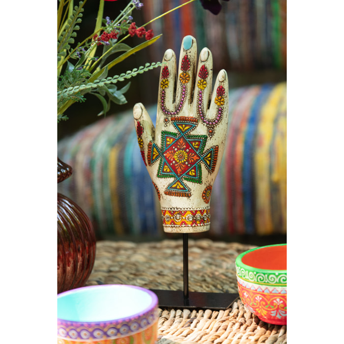 J-Line décoration Main Sur Socle Delhi - bois - mix - 2 stuks