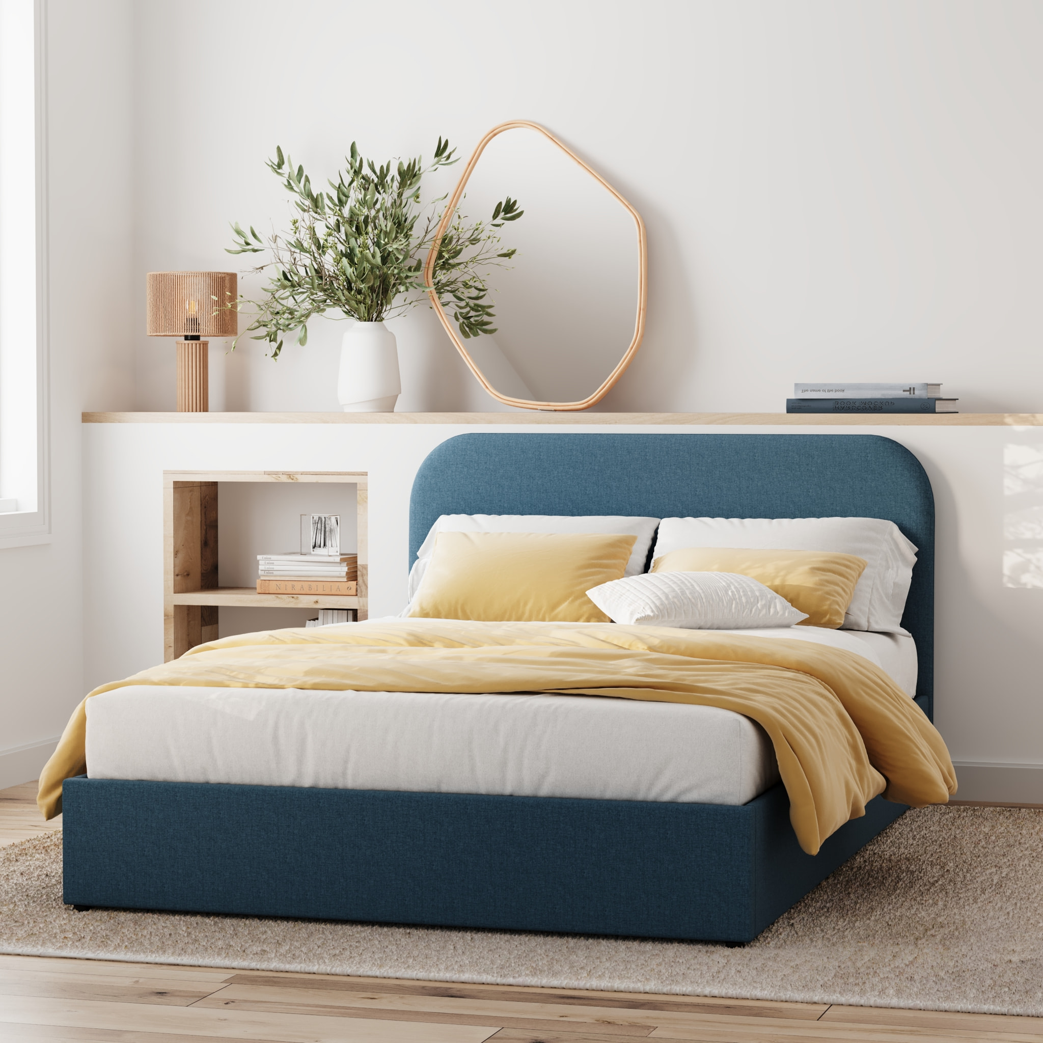Lit double avec coffre 140x190 cm en tissu bleu - Tilly