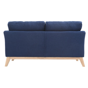 Canapé scandinave déhoussable 2 places en tissu bleu foncé et bois clair OSLO