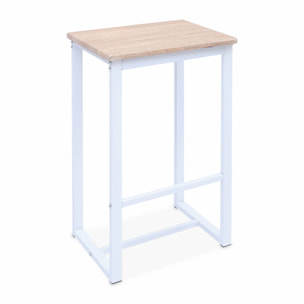 Set table haute rectangulaire LOFT avec 4 tabourets de bar. acier et décor bois. encastrable. design
