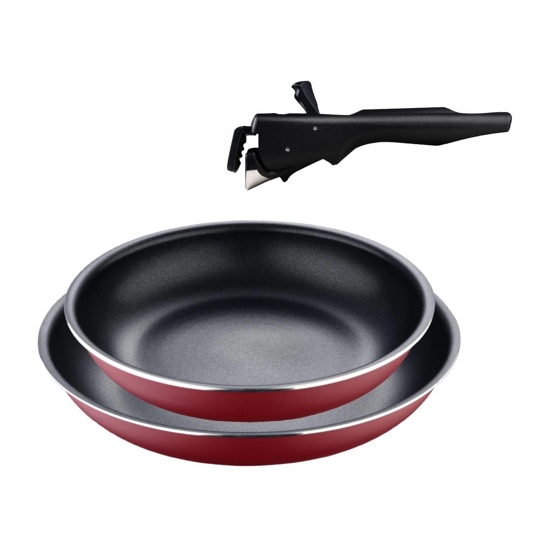 juego de 2 sartenes ø22ø26cm aluminio prensado rojo + mango extraíble