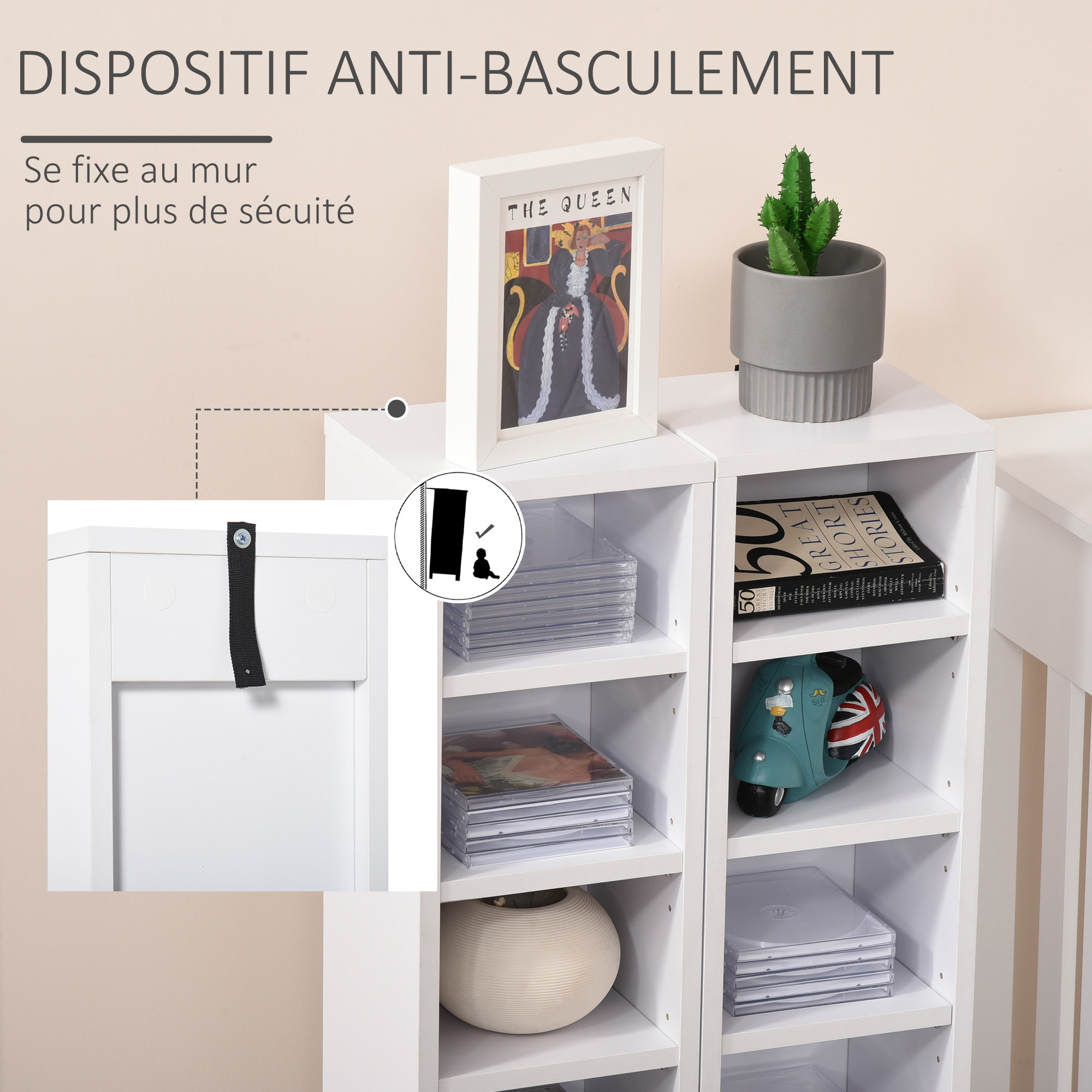 Lot de 2 étagères colonnes armoire de rangement CD 6 + 6 compartiments blanc dim. 21L x 22,5l x 88,5H cm