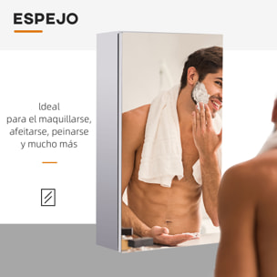 Armario de Baño con Espejo Puerta 2 Estantes de Almacenamiento 30x14x55 cm Plata