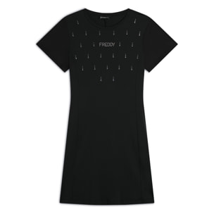 Vestito Svasato con Strass in Jersey Modal