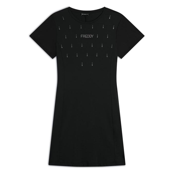 Vestito Svasato con Strass in Jersey Modal