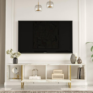 Mobile porta TV Dflorian, Credenza da soggiorno, Armadio basso per TV, Base parete attrezzata, 160x40h48 cm, Bianco e Oro