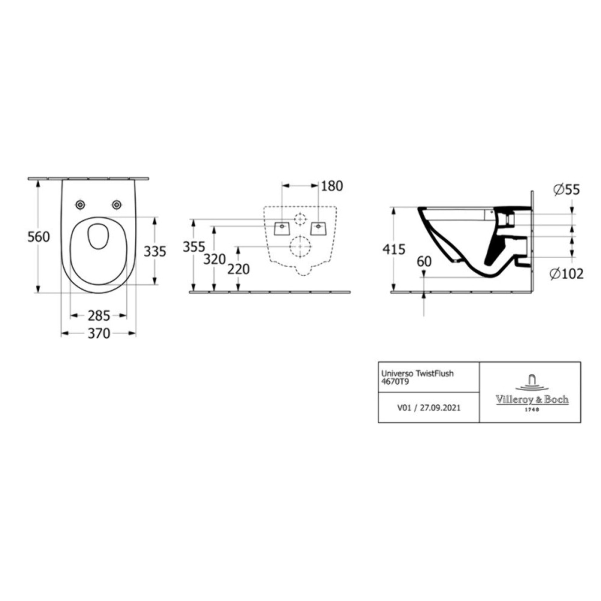 Cuvette WC suspendu sans bride VILLEROY & BOCH Universo TwistFlush avec abattant frein de chute blanc