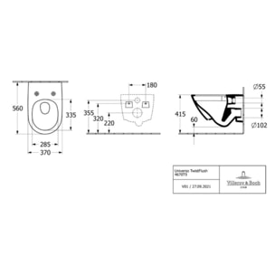 Cuvette WC suspendu sans bride VILLEROY & BOCH Universo TwistFlush avec abattant frein de chute blanc