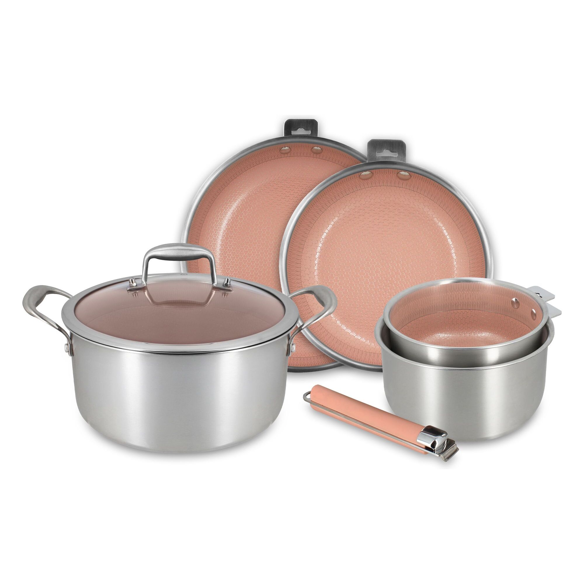 Batterie de cuisine 6 pièces en acier inoxydable rose AGLAE