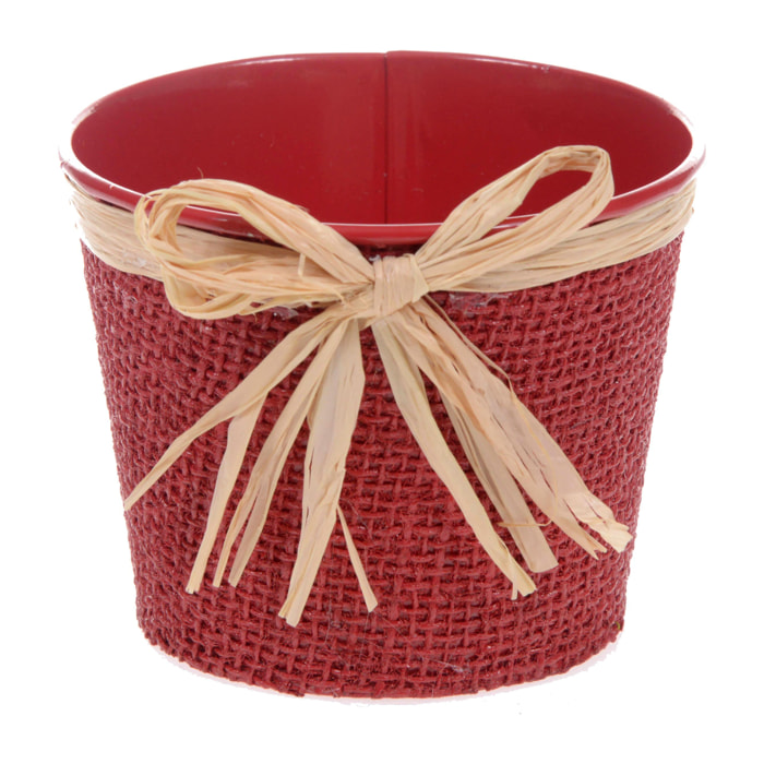 Cachepot Rosso Con Juta 13,5D.Cm - Pezzi 6 - 13,5X8,5X13,5cm - Colore: Rosso - Bianchi Dino - Espositori E Vasi Metallo