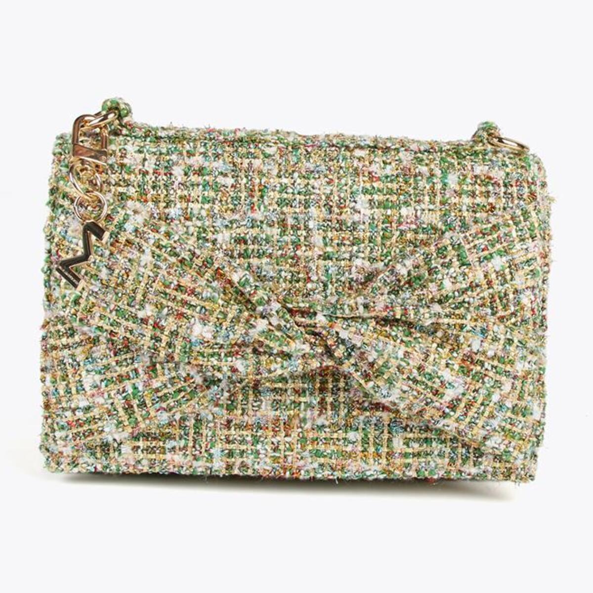 Borsa a tracolla con patta in tweed