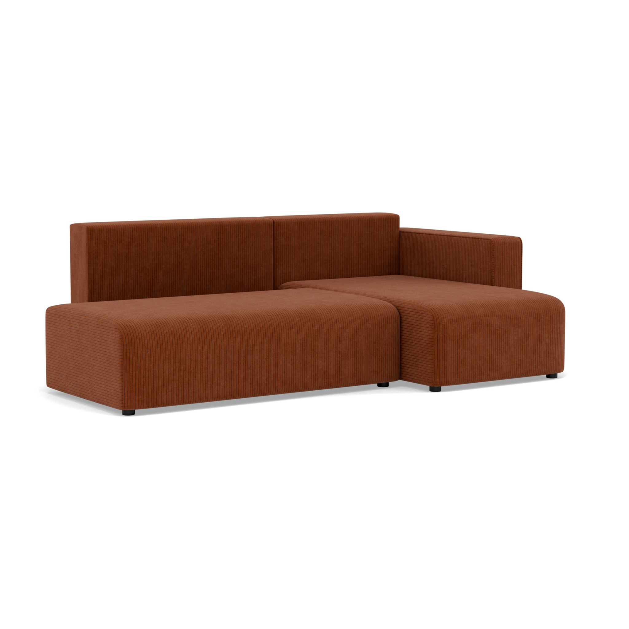 Topaze - canapé d'angle droit 4 places convertible avec coffre sans accoudoir en velours côtelé - Terracotta
