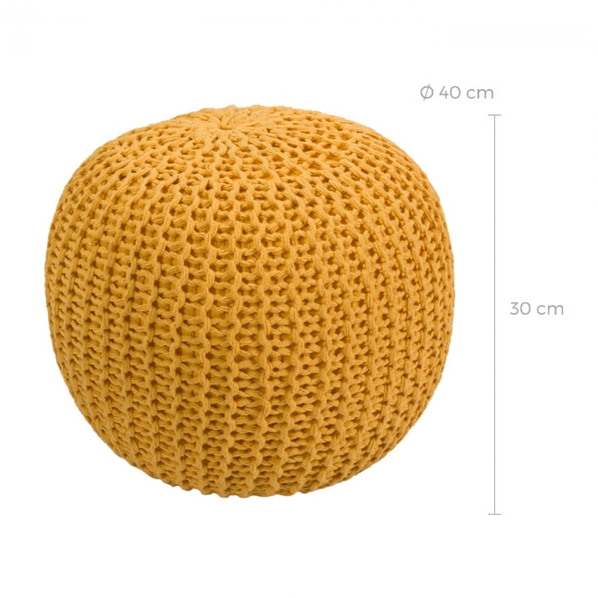 Pouf tricot rond en coton jaune moutarde D40 cm - Elisa