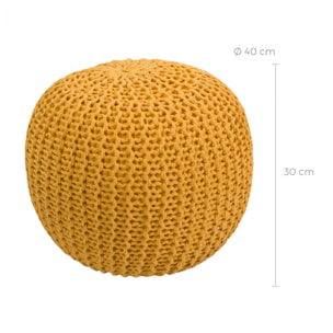 Pouf tricot rond en coton jaune moutarde D40 cm - Elisa