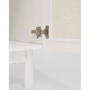 Buffet en bois massif et toile de lin avec 2 portes en blanc 100x80cm Hauteur: 100 Longueur: 80 Largeur: 40