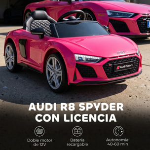 Coche Eléctrico para Niños Audi R8 Spyder Coche de Batería Litio 12V con Mando a Distancia 2,4 G 2 Motores Arranque Suave Suspensión Trasera Música Bocina USB Faros LED +3 Años 3-5km/h Rosa